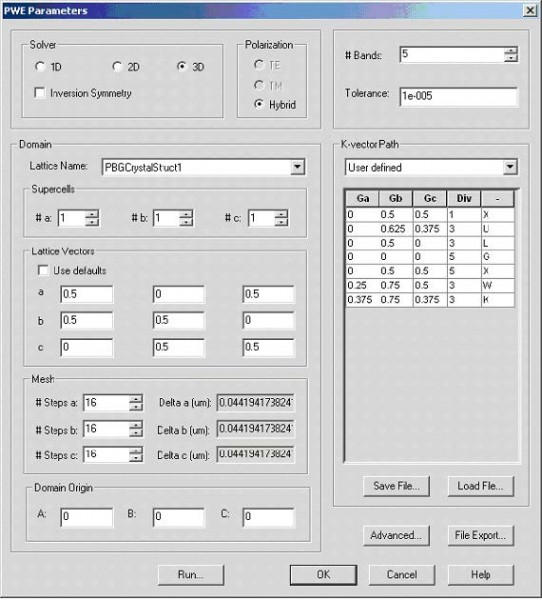 FDTD - Figure 3 PWE simulation parameters dialog box