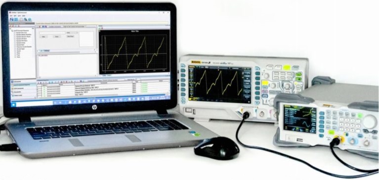 A function generator and oscilloscope for OptiInstrument software communication and control.