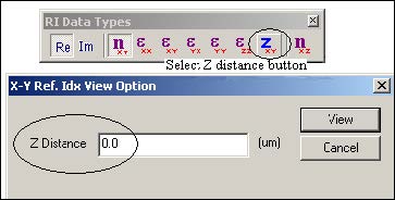 BPM - Figure 5 Z plane selector—RI Data toolbar, X-Y Ref. Idx View Option dialog box