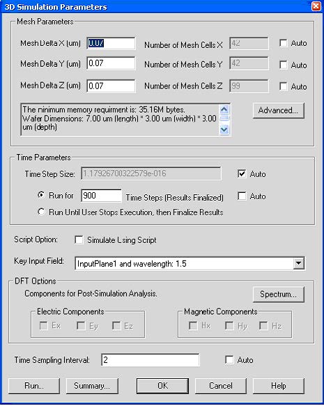 FDTD - Figure 1 3D Simulation parameters dialog box