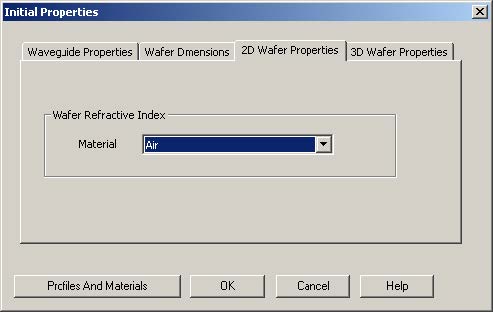FDTD - Figure 9 Initial Properties dialog box—2D Wafer Properties tab