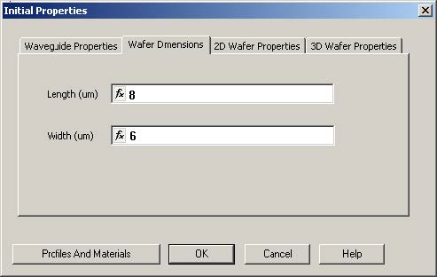 FDTD - Figure 8 Initial Properties dialog box—Wafer Dimensions tab