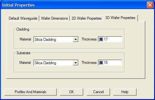 Optical BPM - Initial Properties dialog box—3D Wafer Properties tab