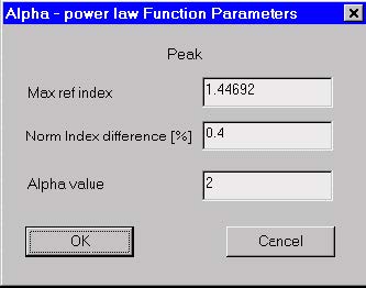 Optical Fiber - Alpha Power Law Function Parameters dialog box