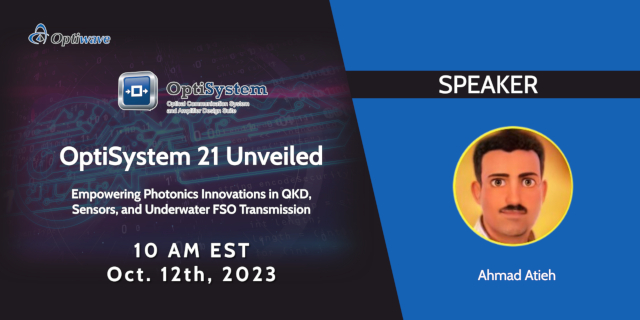 Banner showing the date and time of the OptiSystem webinar